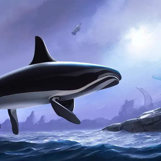Prompt: robotic orca submarine concept art digital art trending on artstation