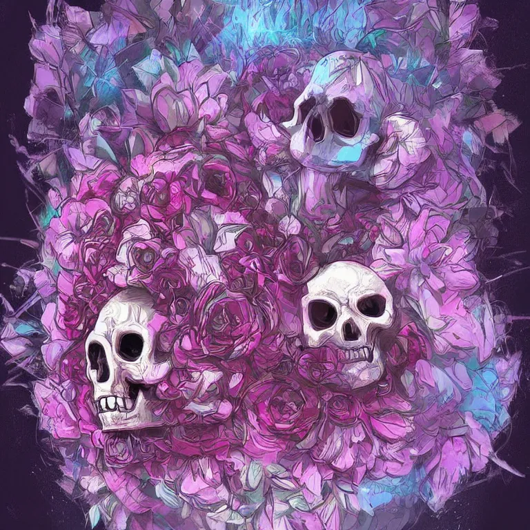 Prompt: flower cat skull, digital art, cyberpunk, artstation