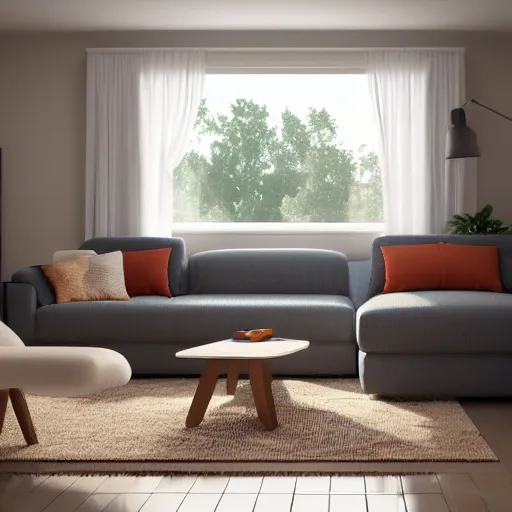 Prompt: the view of a cozy family room and specs of dust floating in the outline of a human figure who is suddenly no longer there, sun beam, ultra realistic, lonely, 8K, UE5