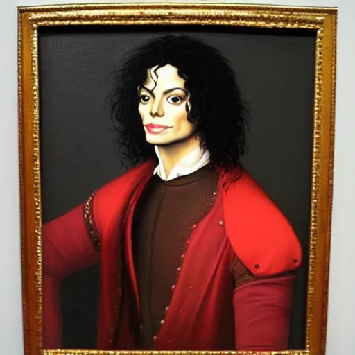 Image similar to a renaissance style portrait painting of Michael Jackson