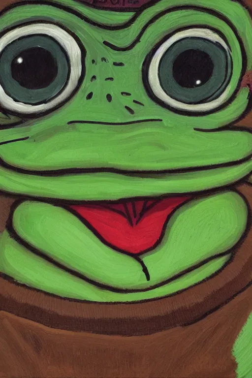 Image similar to a portrait of Pepe the Frog by Elin Danielson-Gambogi,