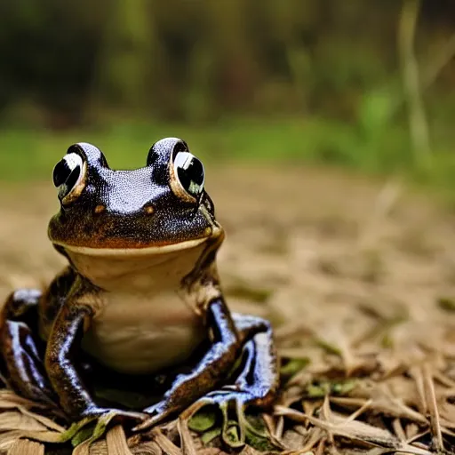 Prompt: An old photo of a sophisticated frog in a nice suit, he is totally lost in a field, hands in pockets