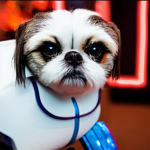 Image similar to Metal Robot Shihtzu, OLED Eyes, Gears, blue lights