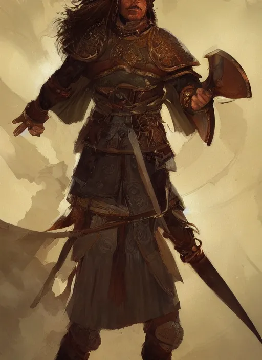 Image similar to highly detailed painting of a cleric warrior by jon foster, high fantasy, trending on artstation