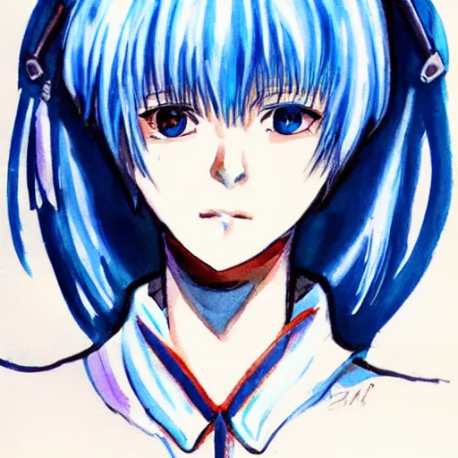 Image similar to watercolor sketch of rei ayanami