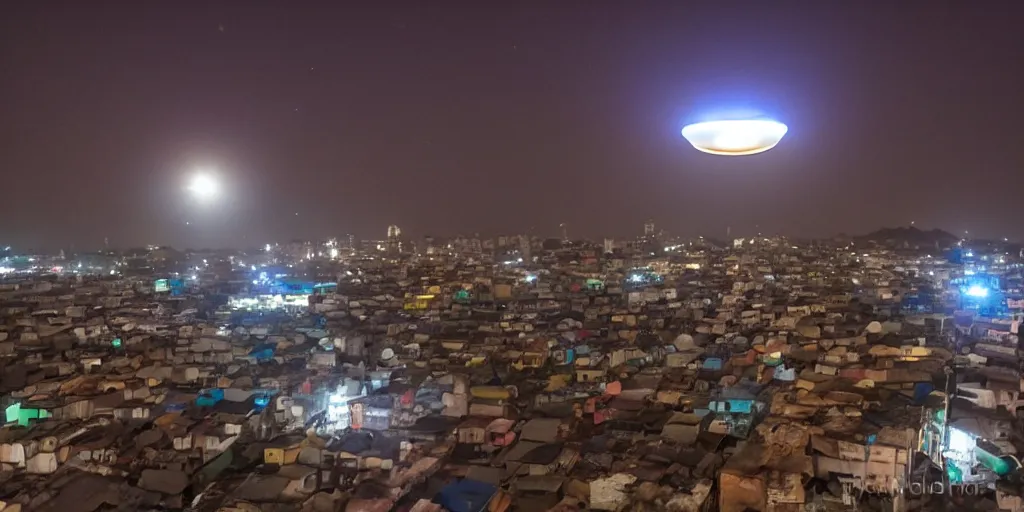 Image similar to UFO seen over Ajegunle slums of lagos, night time,