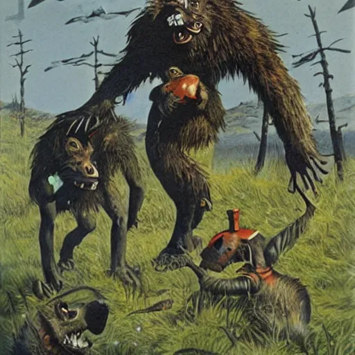 Image similar to gnoll, vintage art, by ed emschwiller