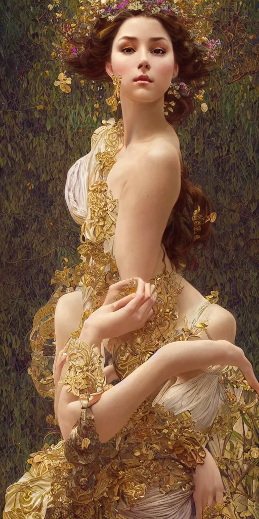 Image similar to ultra realistic illustration studio of a beautiful elegant girl in an artistic pose covered in silk, intricate, elegant, highly detailed, digital painting, artstation, concept art, smooth, sharp focus, illustration, art by artgerm and greg rutkowski and alphonse mucha by klimt