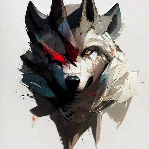 Image similar to concept art of anthropomorphized wolf, highly detailed painting by dustin nguyen, akihiko yoshida, greg tocchini, 4 k, trending on artstation, 8 k