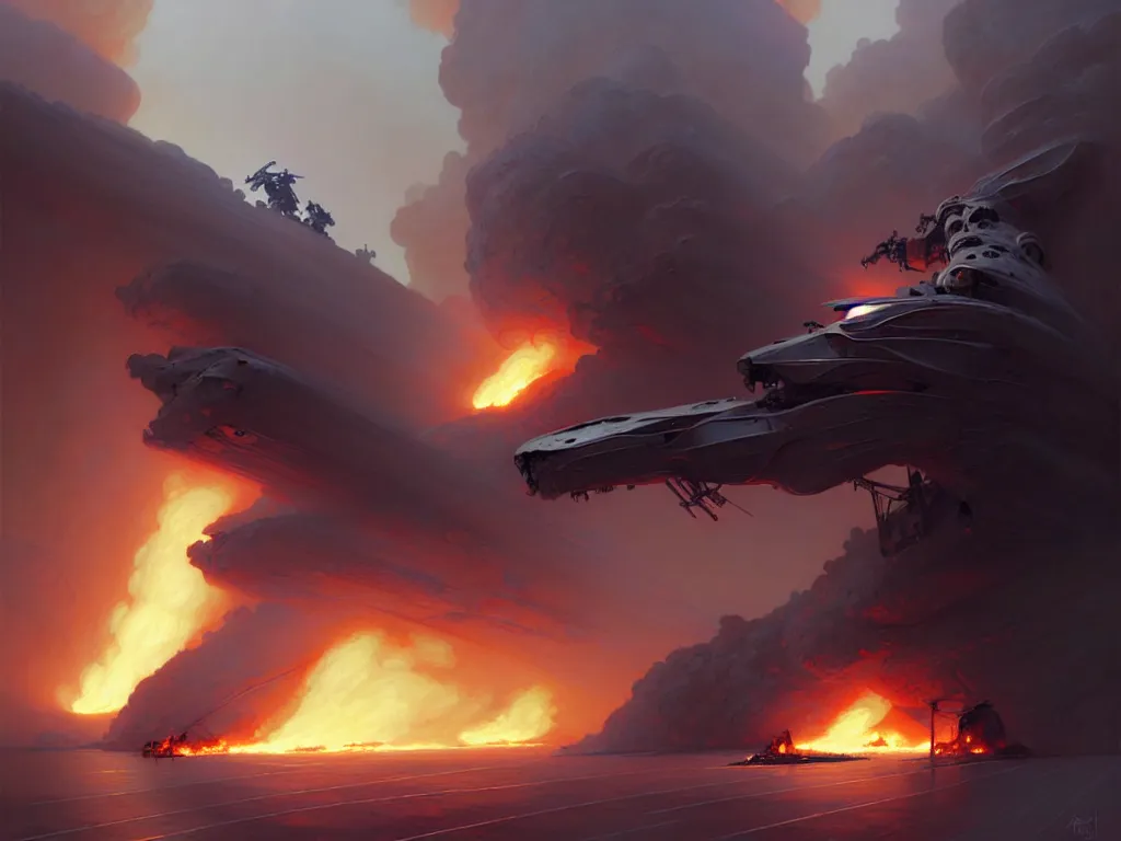 Image similar to large robot crash site, fires, smoke, dust, concept art, intricate, digital painting, smooth, sharp focus, illustration, from Metal Gear, by Ruan Jia and Mandy Jurgens and William-Adolphe Bouguereau, Artgerm,