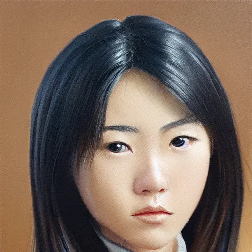 Prompt: perfect, realistic oil painting of close-up japanese young woman wearing leather jacket, in Fallout