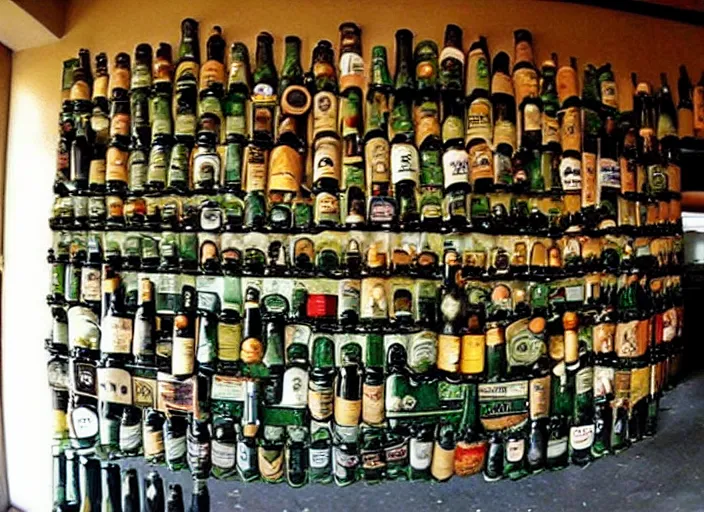 Prompt: house made of beer bottles
