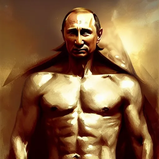 Image similar to vladimir putin as a greek god, by greg rutkowski