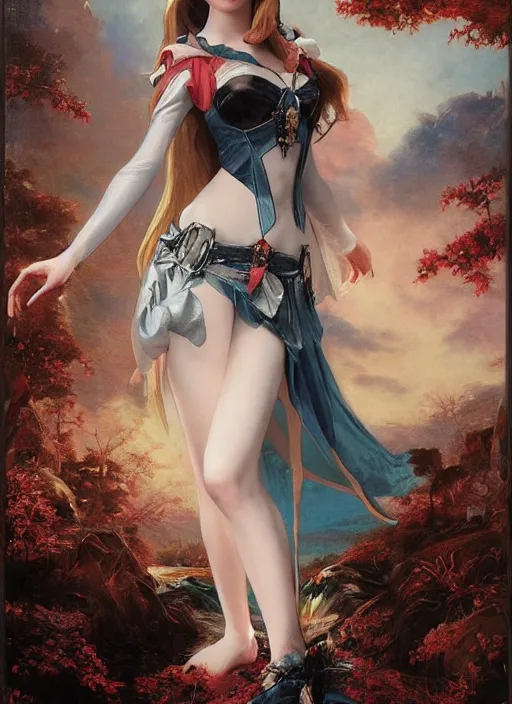 Image similar to Amouranth as an evil princess by Frederick Edwin Church, rule of thirds, seductive look, beautiful, in intergalactic Japan