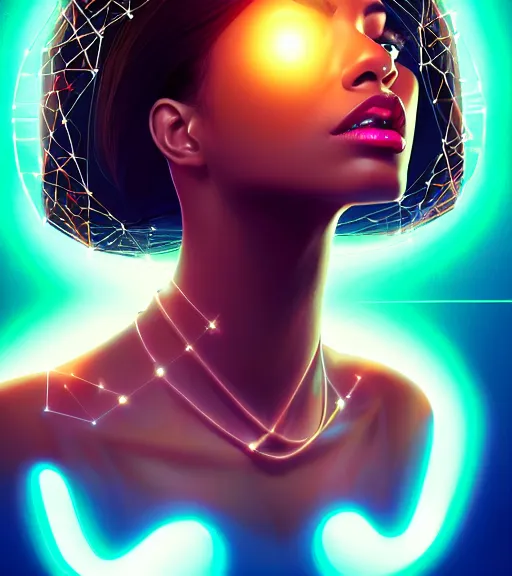 Image similar to symmetry!! spanish princess of technology, solid cube of light, hard edges, product render retro - futuristic poster scifi, lasers and neon circuits, beautiful brown skin woman spanish princess, intricate, elegant, highly detailed, digital painting, artstation, concept art, smooth, sharp focus, illustration, dreamlike, art by artgerm