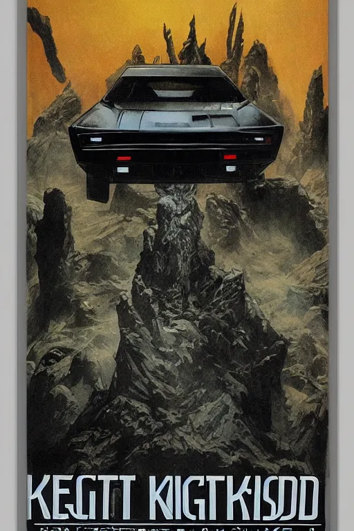 Prompt: vintage knight rider movie poster, 2D matte illustration, Beksinkski, Moebius, Frank Frazetta