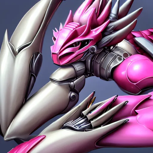 Image similar to very close up foot pov shot, detailed foot shot, feet art, hyperdetailed elegant beautiful stunning hot anthropomorphic mecha female dragon, sharp silver armor fuchsia skin, laying down showing quality mecha dragon feet at camera, furry paw, anthro paw, dragon paw, claws, detailed paws, warframe fanart, furaffinity, deviantart, ekasportal