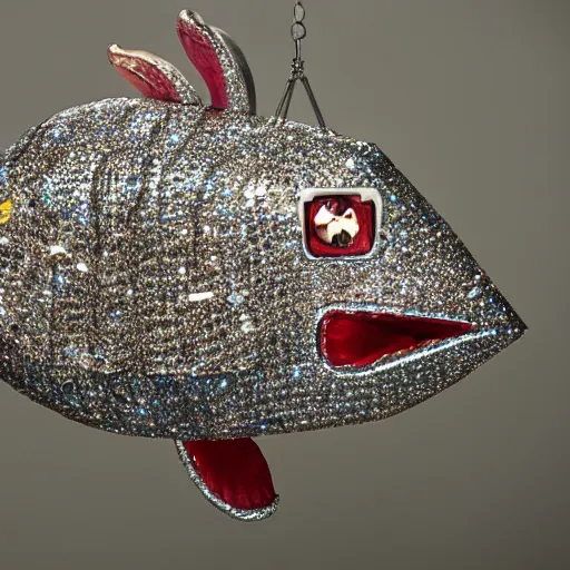 Image similar to A diamond encrusted killer anglerfish with jeweled teeth, the esca light is a minature vegas casino