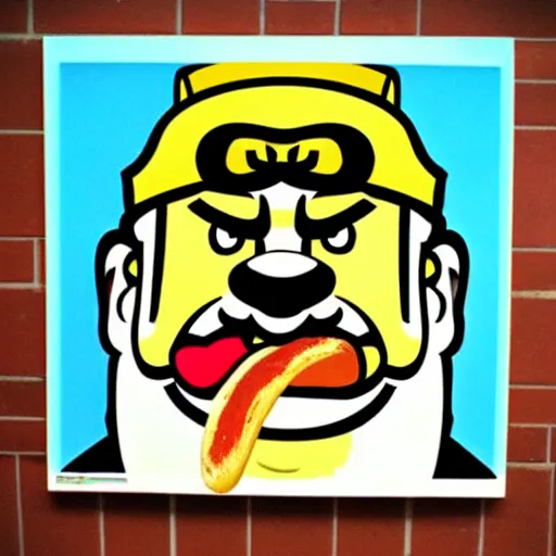 Image similar to wario eating a hot dog stencil art