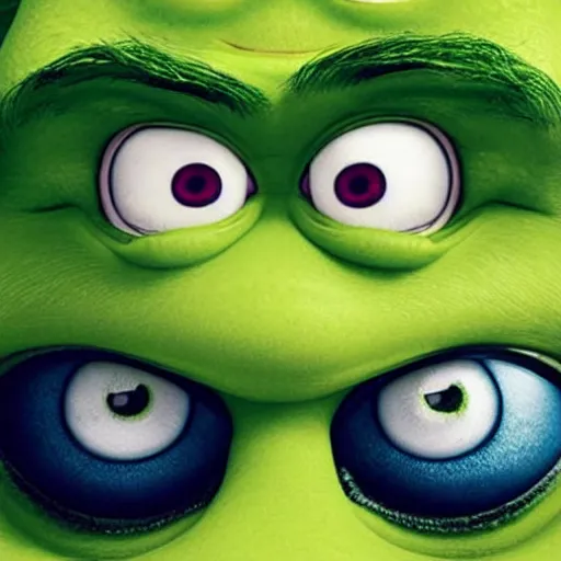 Image similar to shocked mike wazowski combined with shrek