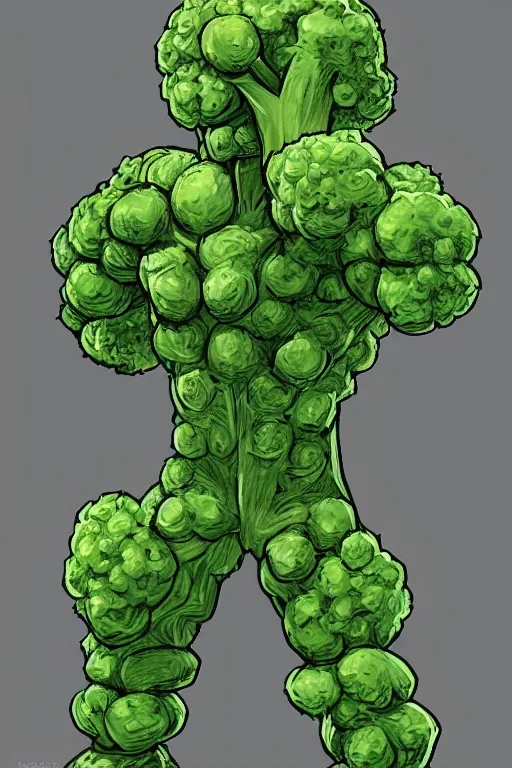 Image similar to a humanoid figure broccoli man, muscular, full body, highly detailed, digital art, sharp focus, trending on art station, anime art style