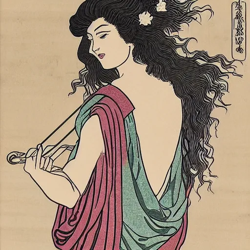 Image similar to Lorde reincarnated as Aphrodite in the style of Hokusai