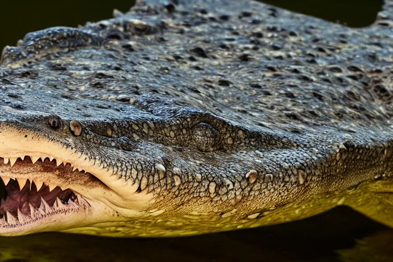 Image similar to a crocodile shark!!! hybrid! hyper realistic!! realistic lighting!! wildlife photographer of the year!!! bold natural colors, national geographic, hd, wide angle, 8 k