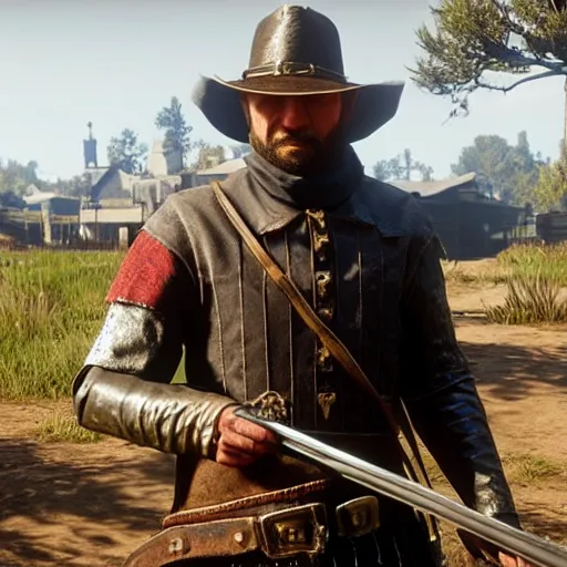 Image similar to a knight as an NPC in Red Dead Redemption 2, by Rockstar Games, screenshot