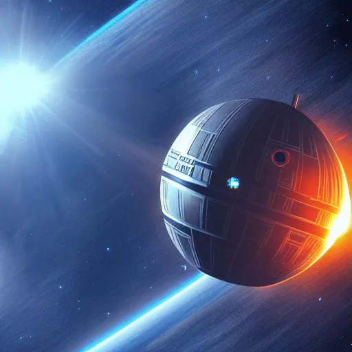 Prompt: star wars death star above earth in space, concept art, trending on ArtStation, 8k