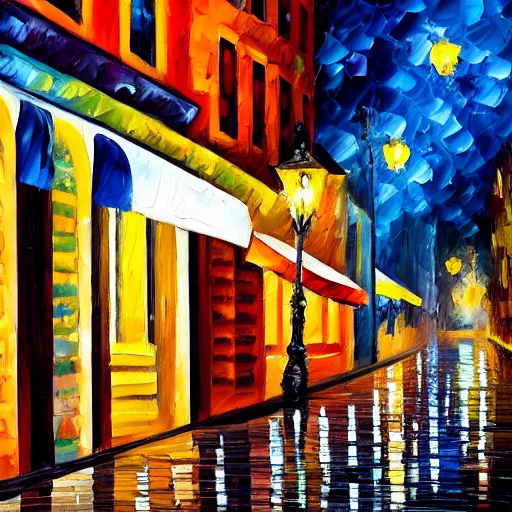 Prompt: impasto acrylic painting of a muppet in a serene paris streetscape at night. inspired by leonid afremov, artstation, art - deco, cinematic lighting