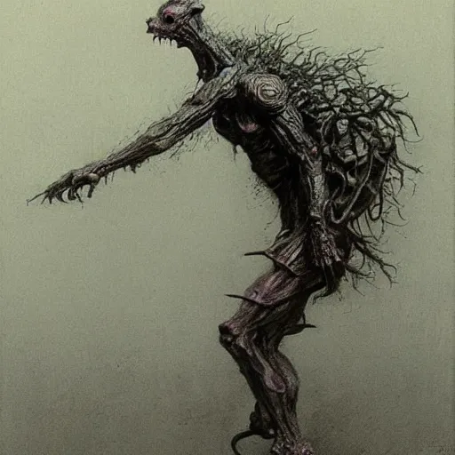 Image similar to goblin concept art, full body, beksinski