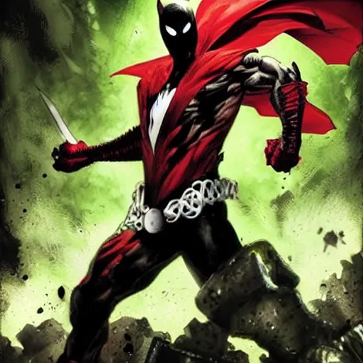 Image similar to Spawn from marvel comics in the style of lee bermejo and greg rutkowski