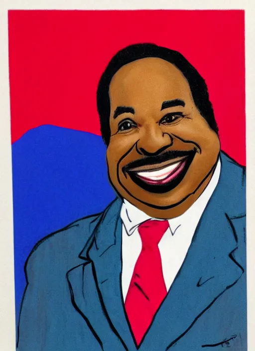 Image similar to ( ( ( caricature of leslie david baker as stanley hudson of the office television series ) ) ) pastels, head to waist, light coming from the right side, red background,