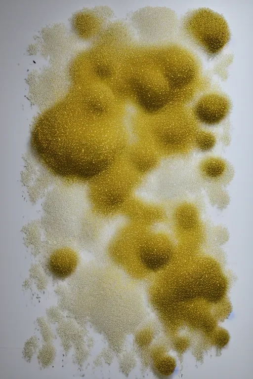 Image similar to ! dream gold abstract blob shapes and flowers by daniel arsham on a white background