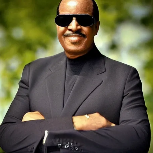 Image similar to profile picture of stevie wonder with a magnificent moustache