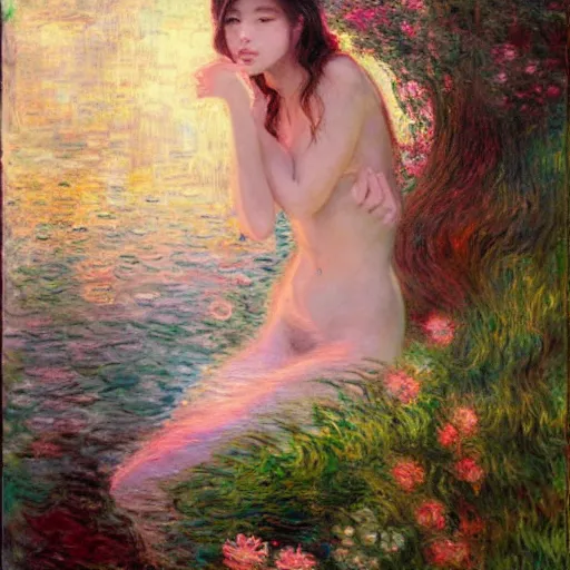 Prompt: the oracle of waters by ross tran and claude monet, oil on canvas