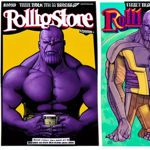 Prompt: thanos in the cover of rolling stone magazine