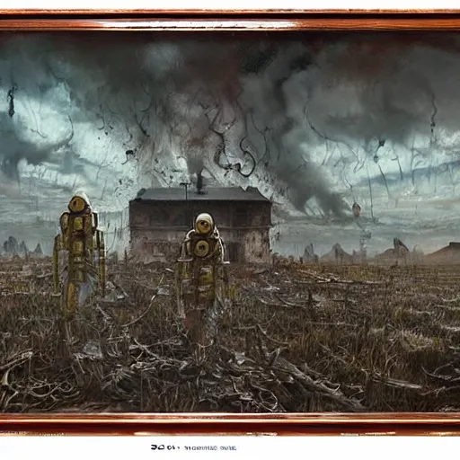 Image similar to hazmat surrealist wandering, jpeg artefacts on canvas, by seb mckinnon and james gurney and greg rutkowski, highly detailed, hdr