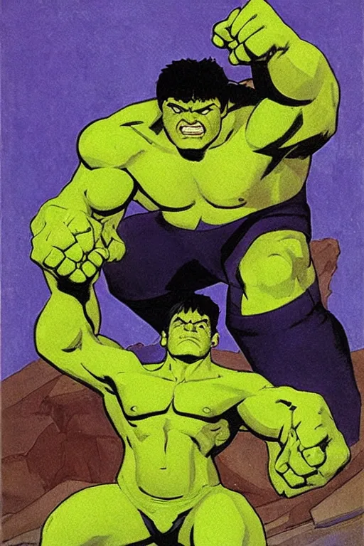 Image similar to hulk, marvel, artwork by nicholas roerich,