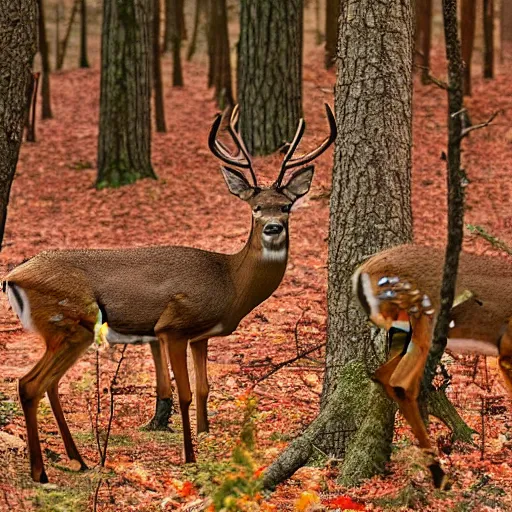 Image similar to a national geographic photo of deer that has red color skin in forest, f 2,0, telephoto, fine deatils