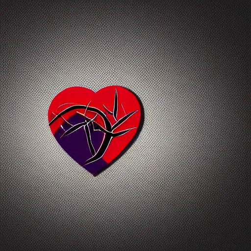 Image similar to circular minimalist nonprofit logo. sensual, curving black, red, and purple brushstrokes on a circular background. motifs such as heart, fire, barbed wire, leather straps, thorns, love, community, danger, dungeon.