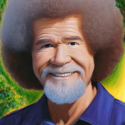 Image similar to bob ross drawing bob ross while looking at bob ross, beautiful, realistic, 8 k