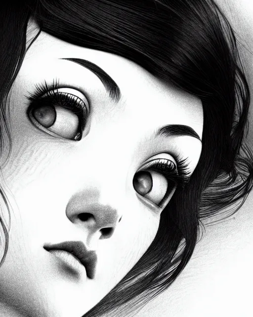 Image similar to ' bored woman with short hair ', closeup shot of face, beautiful shadowing, soft shadowing, reflective surfaces, illustrated completely, 8 k beautifully detailed pencil illustration, extremely hyper - detailed pencil illustration, intricate, epic composition, masterpiece, bold complimentary colors. stunning masterfully illustrated by artgerm, range murata, alphonse mucha, katsuhiro otomo.