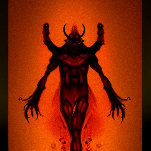 Prompt: hellish demons rising from the ground, orange sky, digital art