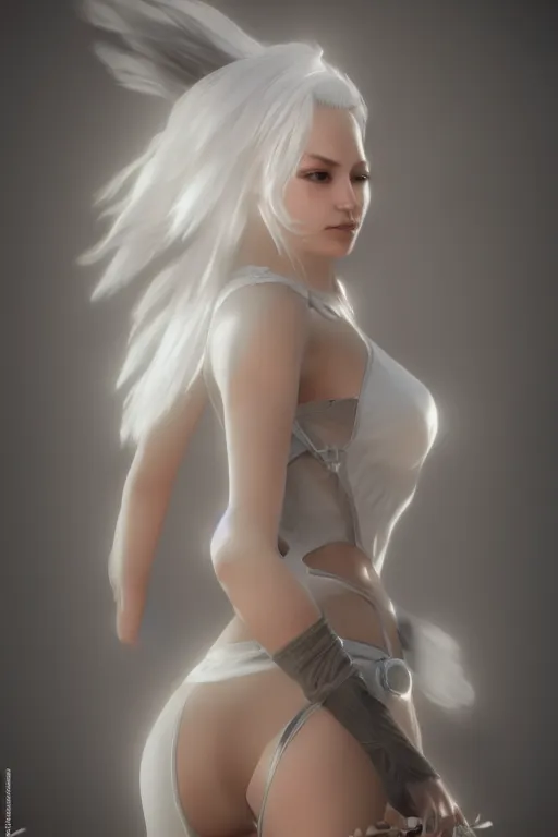 Prompt: fotorealistic 16K render cgsociety of April the female character from videogame The Longest Journey photorealism full body white ambient!