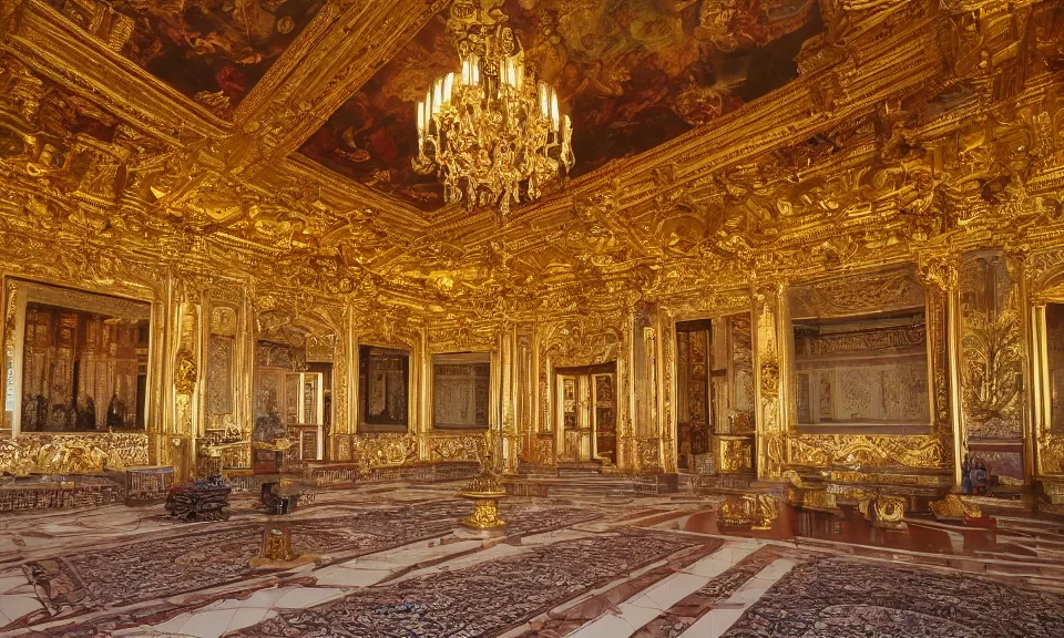 Image similar to interior shot of a beautiful golden oriental palace