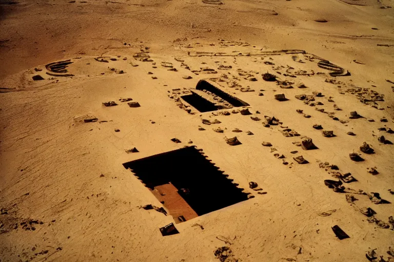 Prompt: film still of monumental gigantic prehuman building in the desert, by Étienne-Louis Boullée ektachrome full-HD