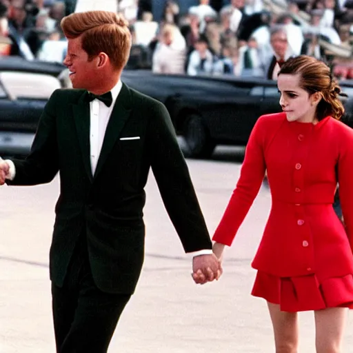 Image similar to emma watson holding the hand of jfk