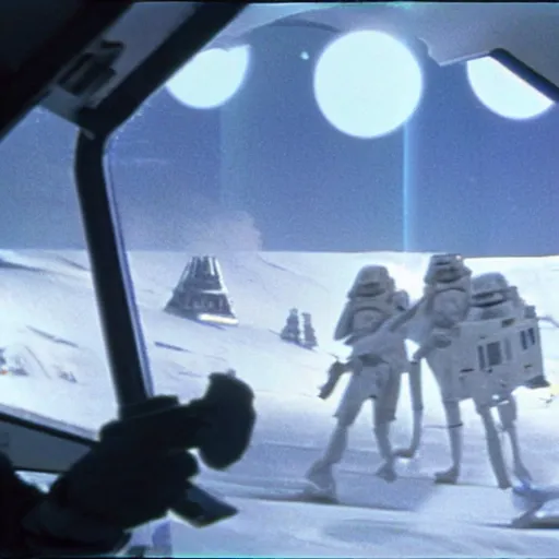 Prompt: a still from inside a rebel speeder during the battle of hoth in the empire strikes back