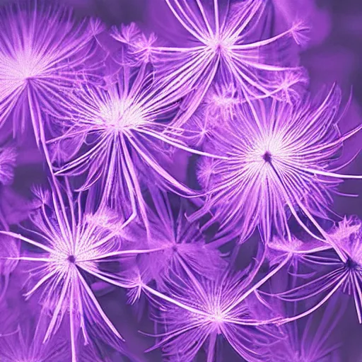 Prompt: ultraviolet spectrum closeup photo of dandelions, Baader U Venus filter, ultraviolet photography